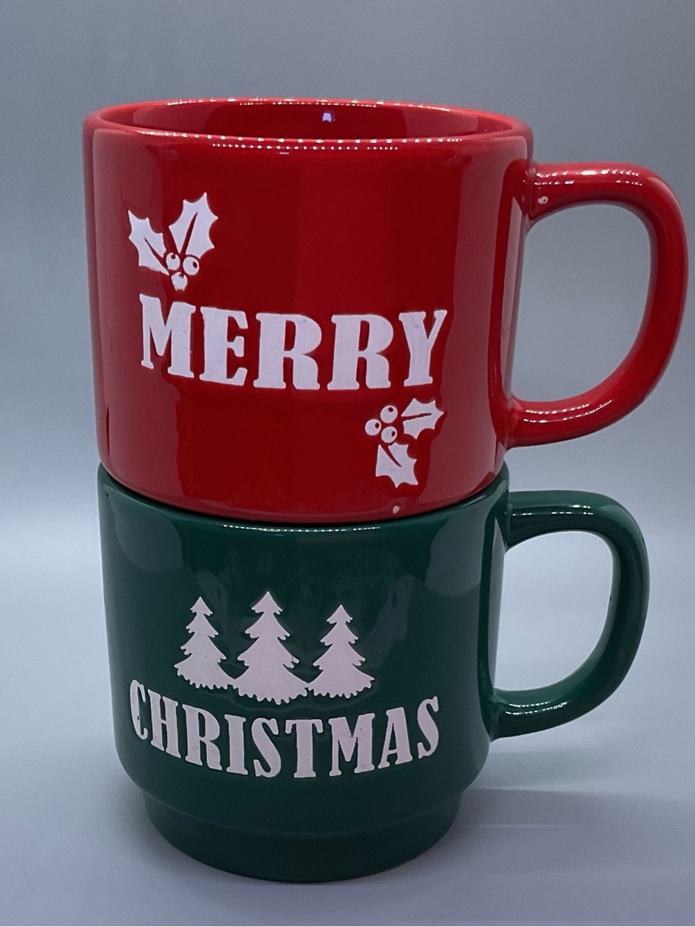 Christmas Mug Set Of 2 MERRY CHRISTMAS Red Green